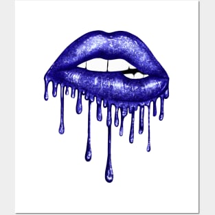 Dripping Navy Blue Lips Posters and Art